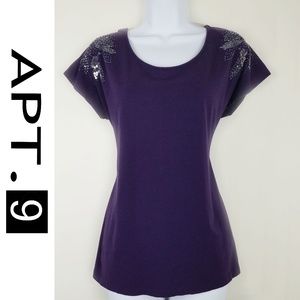 APT.9  SEQUINS/BEADED SHOULDERS, MODAL/PIMA COTTON